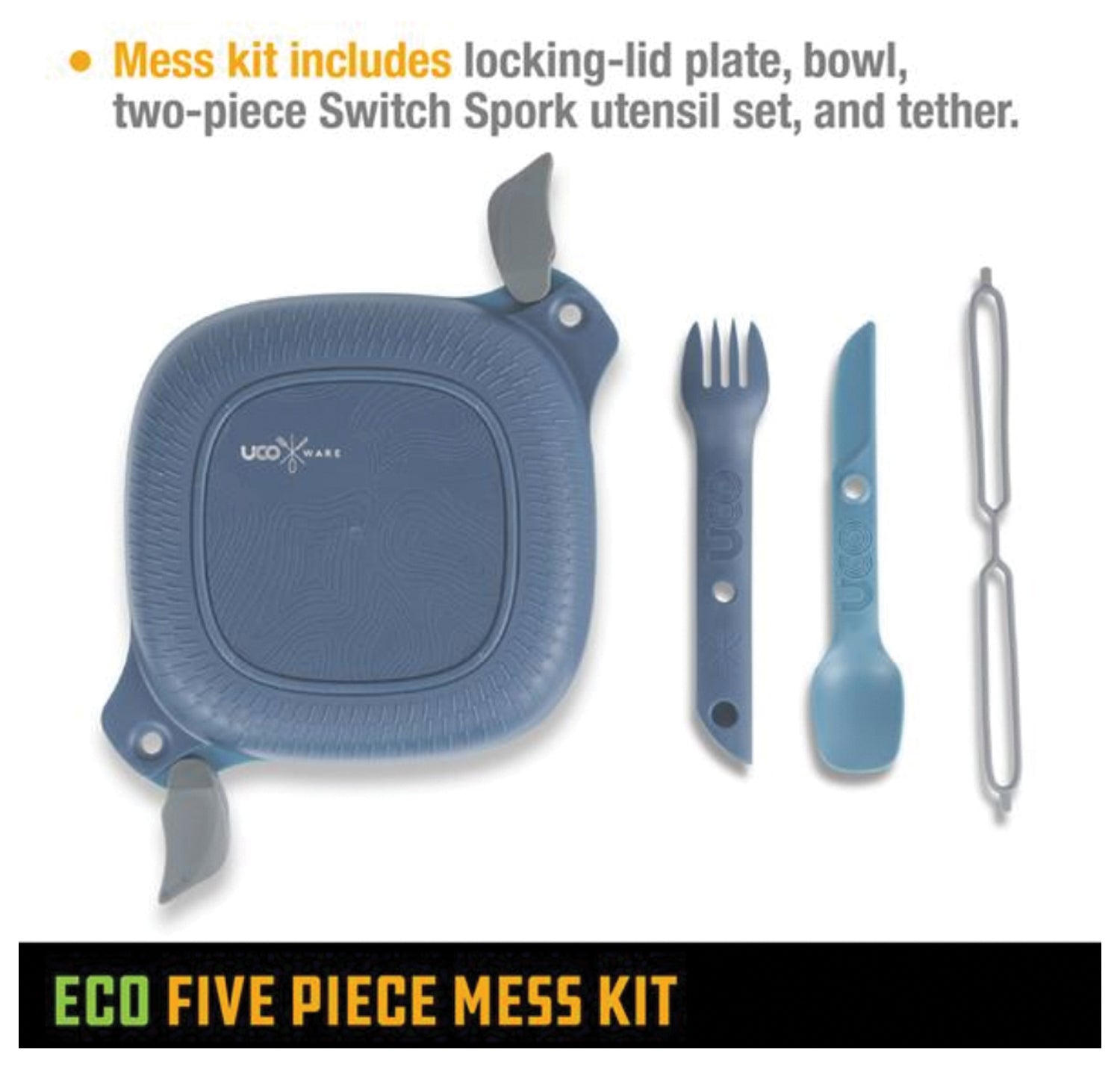 UCO Eco Five-Piece Mess Kit Ocean Blue - Durable Camping Tableware Set