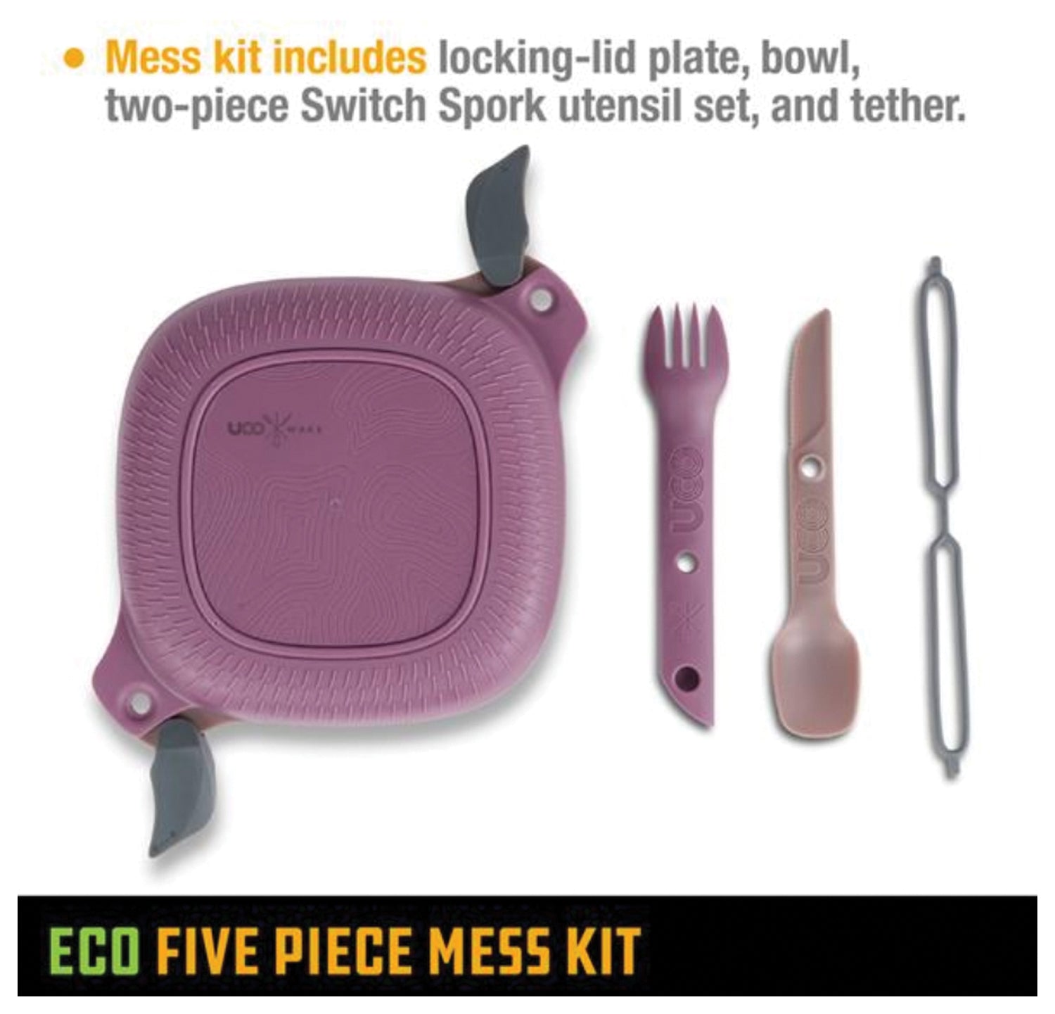 UCO Eco Five Piece Mess Kit in Plum Purple – Durable Camping Cookware Set