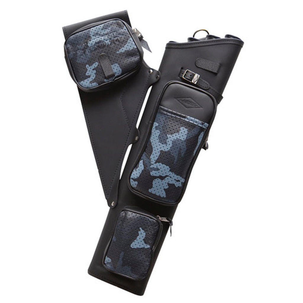 Neet NT-2300 Leather Target Quiver Black with Blue Camo Pockets - Right Handed
