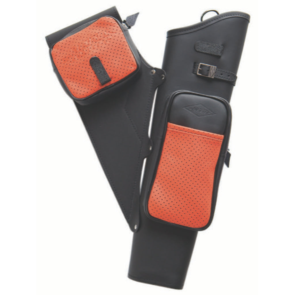 Neet NT-2100 Leather Target Quiver - Black with Orange Pockets for Right Hand