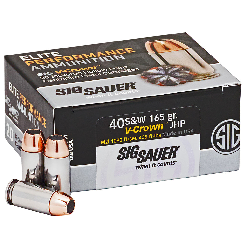 Sig Sauer Elite V-Crown Performance Pistol Ammo 40 S&amp;W 165 gr. JHP 20 rd.