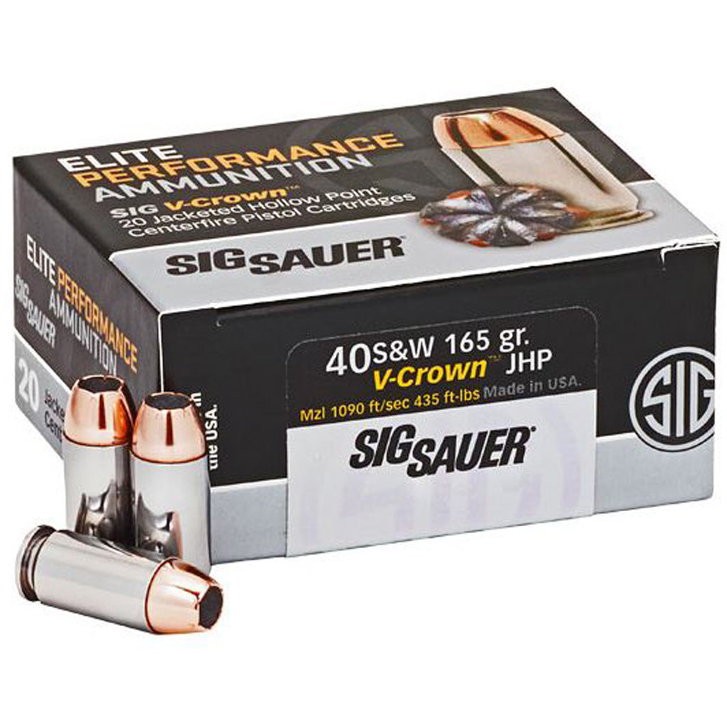 Sig Sauer Elite V-Crown Performance Pistol Ammo 40 S&amp;W 165 gr. JHP 50 rd.