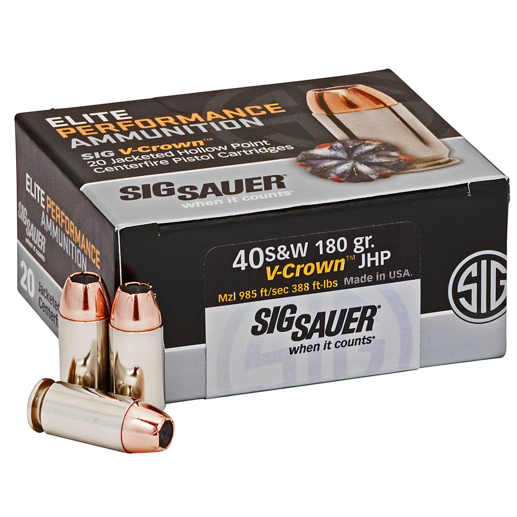 Sig Sauer Elite V-Crown Performance Pistol Ammo 40S&amp;W 180 gr. JHP 20 rd.
