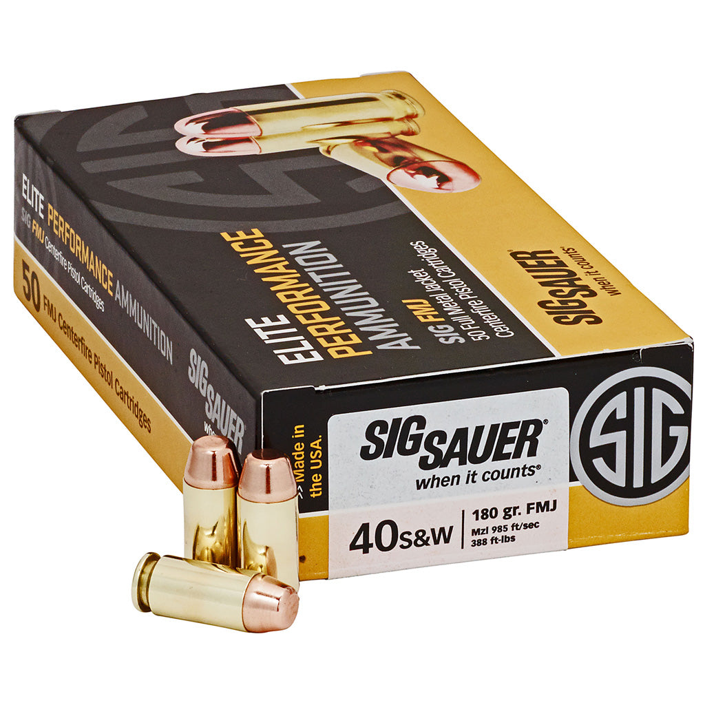 Sig Sauer Elite Ball Performance Pistol Ammo 40S&amp;W 180 gr. FMJ 50 rd.