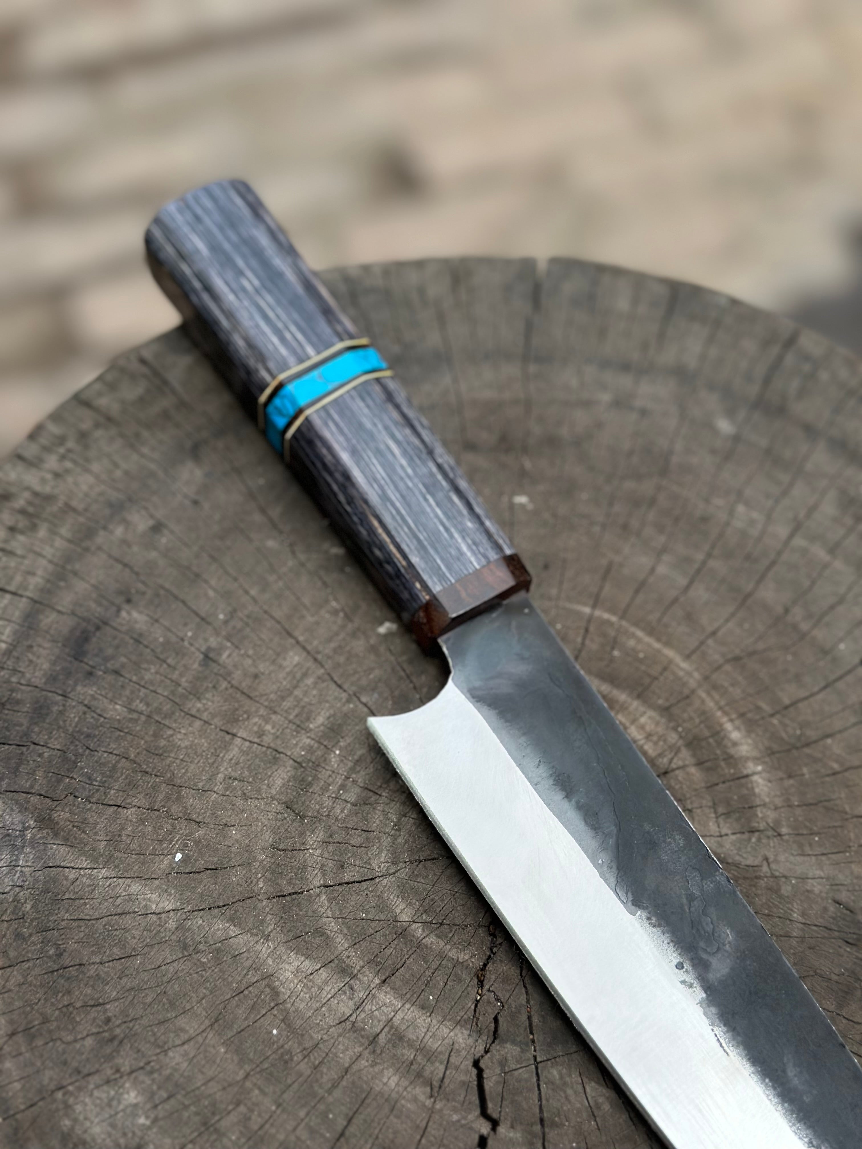 Japanese Gyuto Chef Knife 8” – Kurouchi Finish Blade with Wa Handle, Traditional Meiji Style