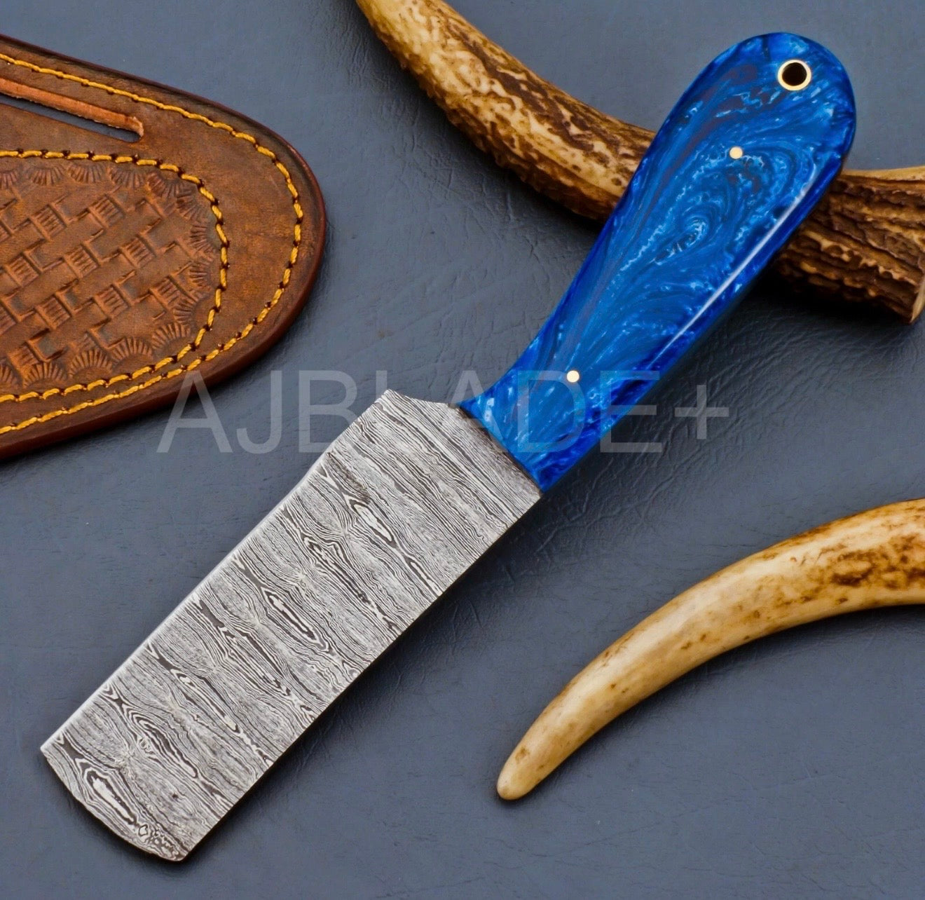 Blue Resin Handle Cowboy Bull Cutter Knife for Trail and Everyday Use
