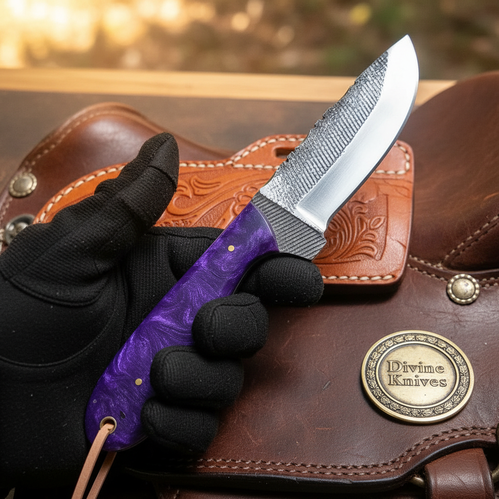 Purple Marbled Resin Rasp Skinner with Textured Blade