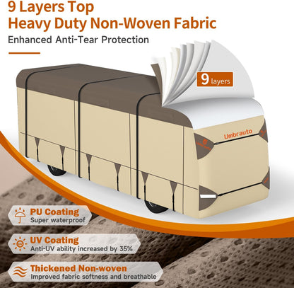 Umbrauto Class A RV Cover Upgraded Heavy Duty 7 Layers Top Windproof Breathable Class A Motorhome Camper Cover,Khaki