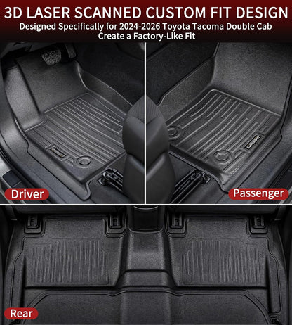 Umbrauto Floor Mats for Toyota Tundra 2022-2026 CrewMax Cab, All Weather TPE Truck Floor Liners Custom Fit Tundra SR/SR5/TRD Pro/Limited/Platinum/1794 Edition/Capstone, Waterproof Front&amp;Rear Car Rug