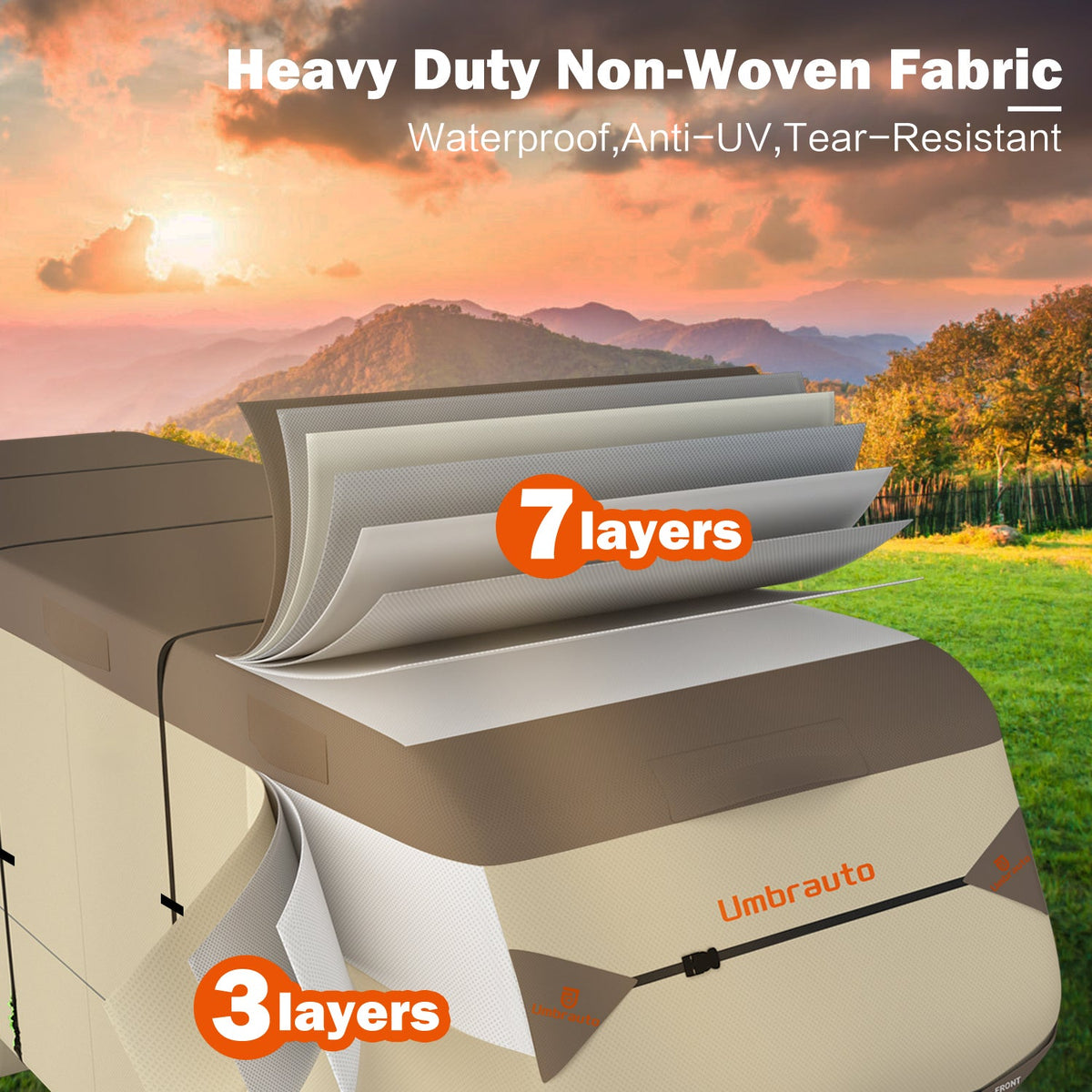 Umbrauto Umbrauto 5th Wheel RV Cover | 7-Layer Waterproof &amp; UV-Proof Camper Trailer Cover with Tire Covers, Tongue Jack Cover &amp; Windproof Ropes