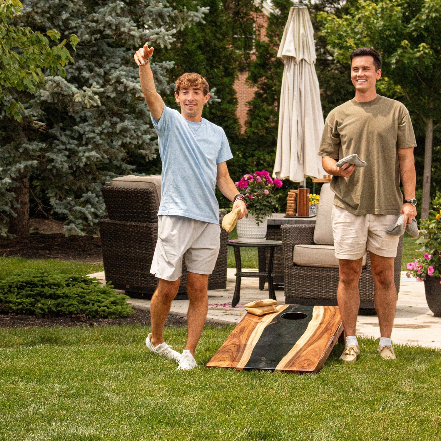 2ft x 4ft Resin &amp; Wood Classic Cornhole Set | Live Edge River Collection