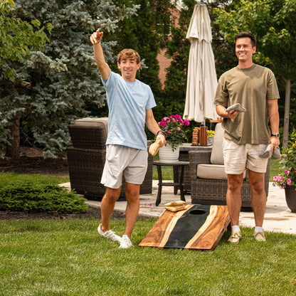 2ft x 4ft Resin &amp; Wood Classic Cornhole Set | Live Edge River Collection