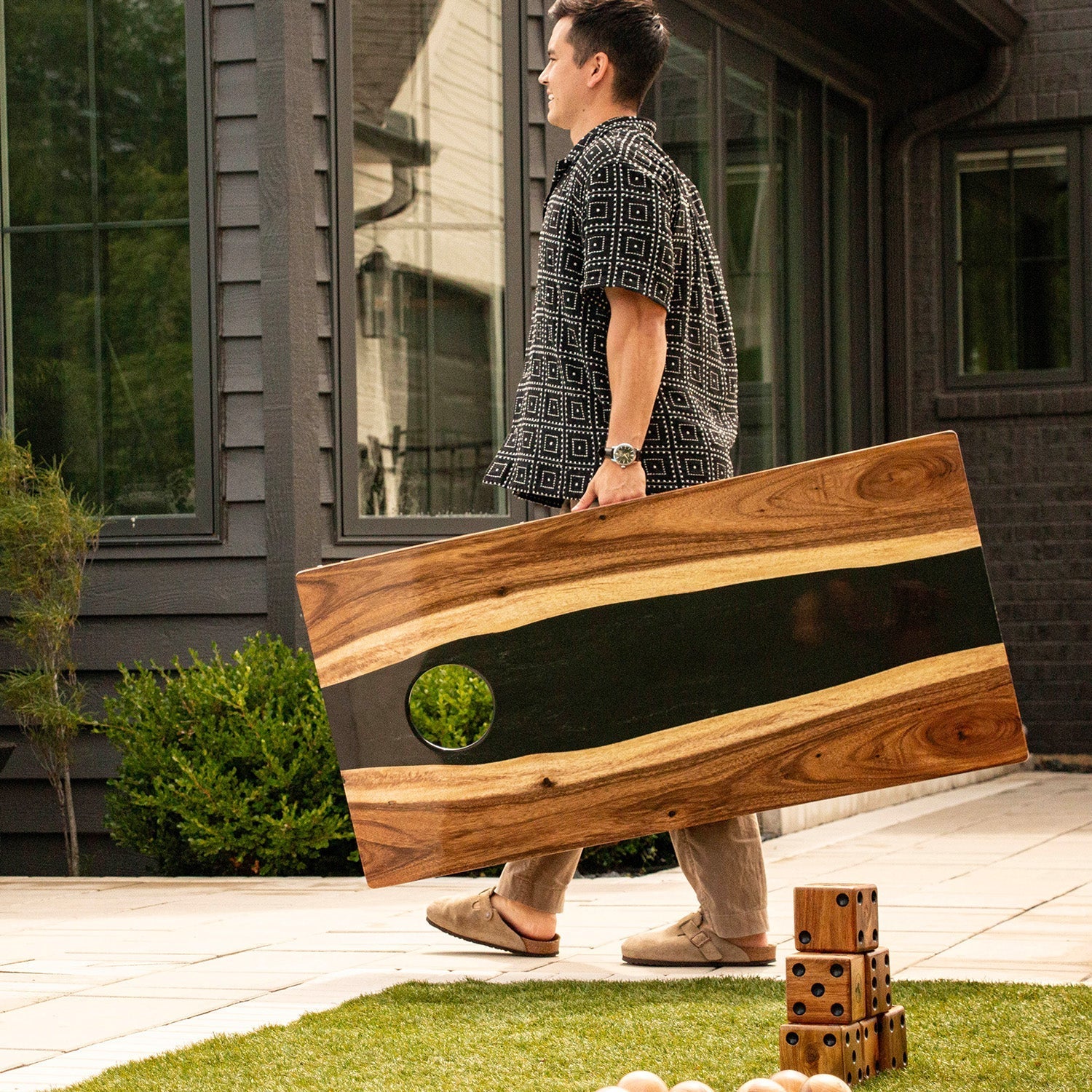 2ft x 4ft Resin &amp; Wood Classic Cornhole Set | Live Edge River Collection