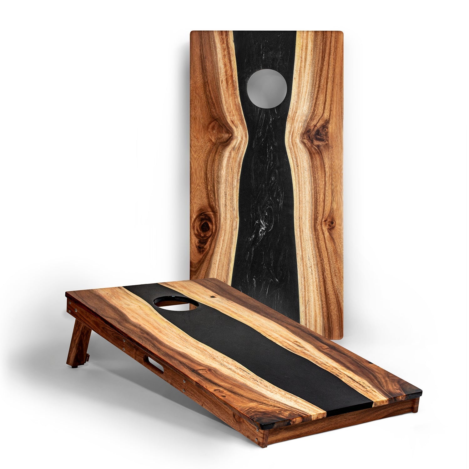 2ft x 4ft Resin &amp; Wood Classic Cornhole Set | Live Edge River Collection