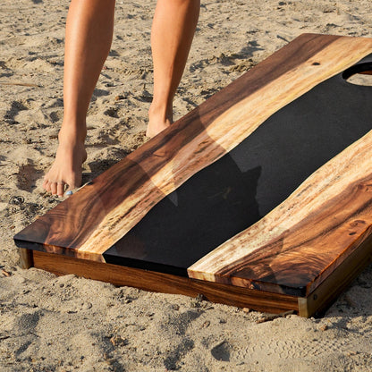 2ft x 4ft Resin &amp; Wood Classic Cornhole Set | Live Edge River Collection