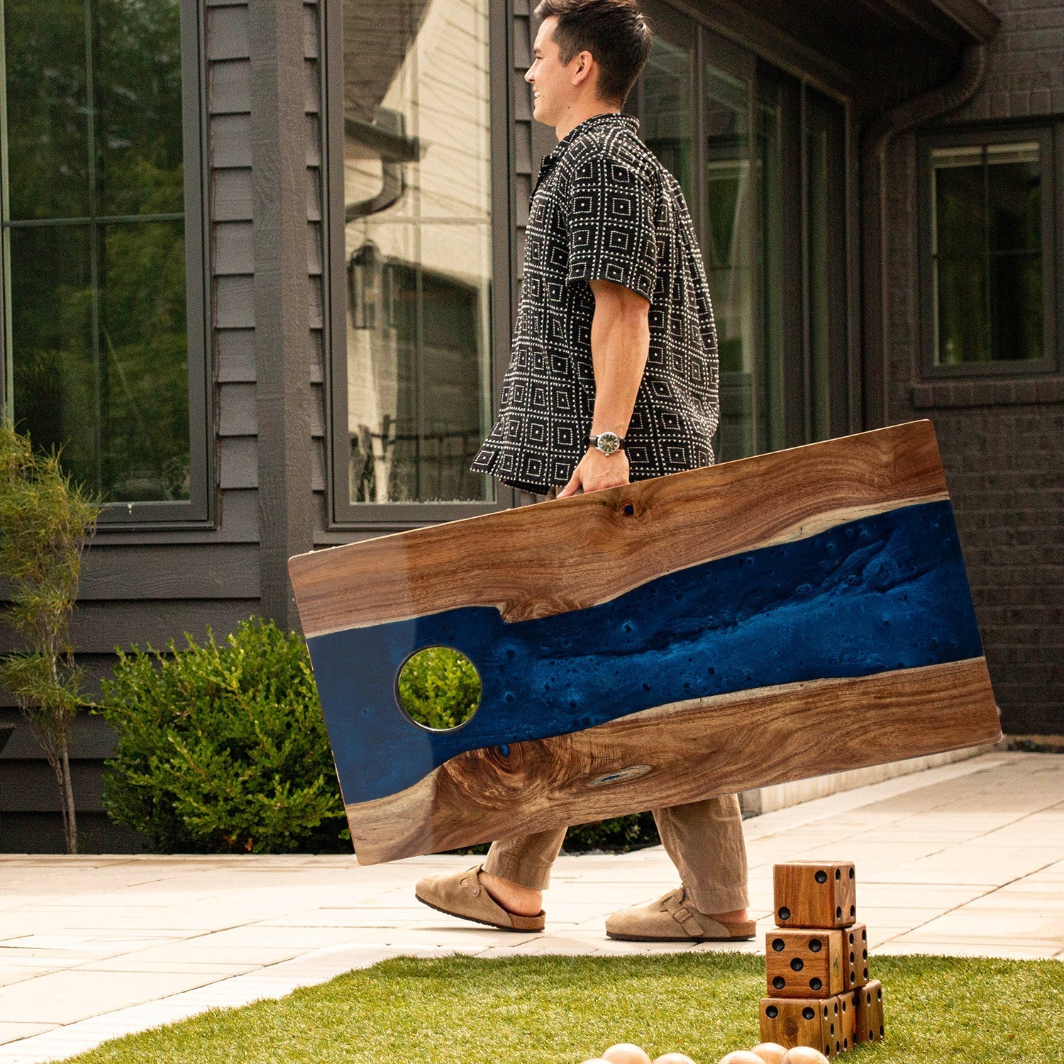 2ft x 4ft Resin &amp; Wood Classic Cornhole Set | Live Edge River Collection