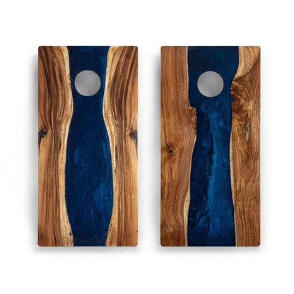 2ft x 4ft Resin &amp; Wood Classic Cornhole Set | Live Edge River Collection