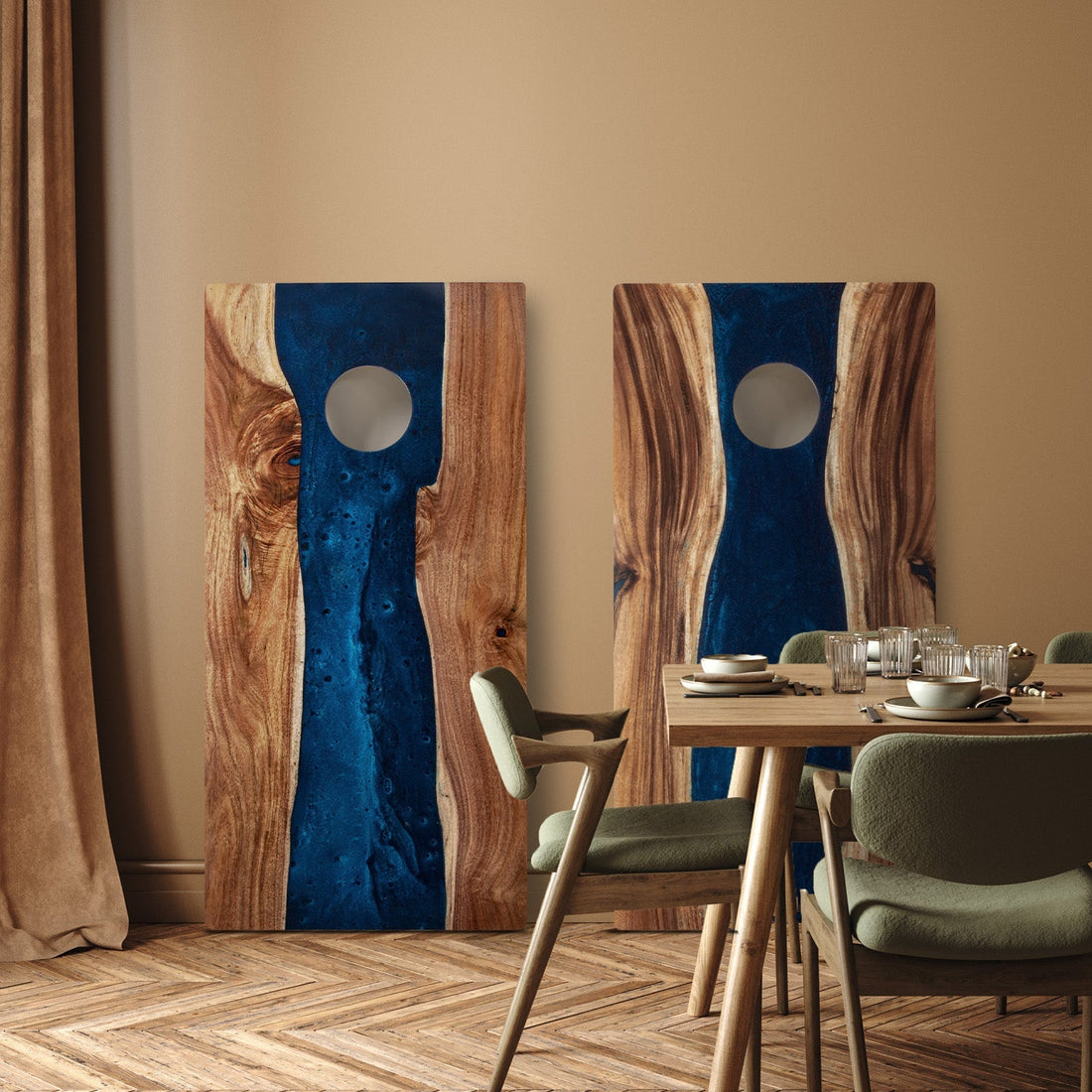 2ft x 4ft Resin &amp; Wood Classic Cornhole Set | Live Edge River Collection