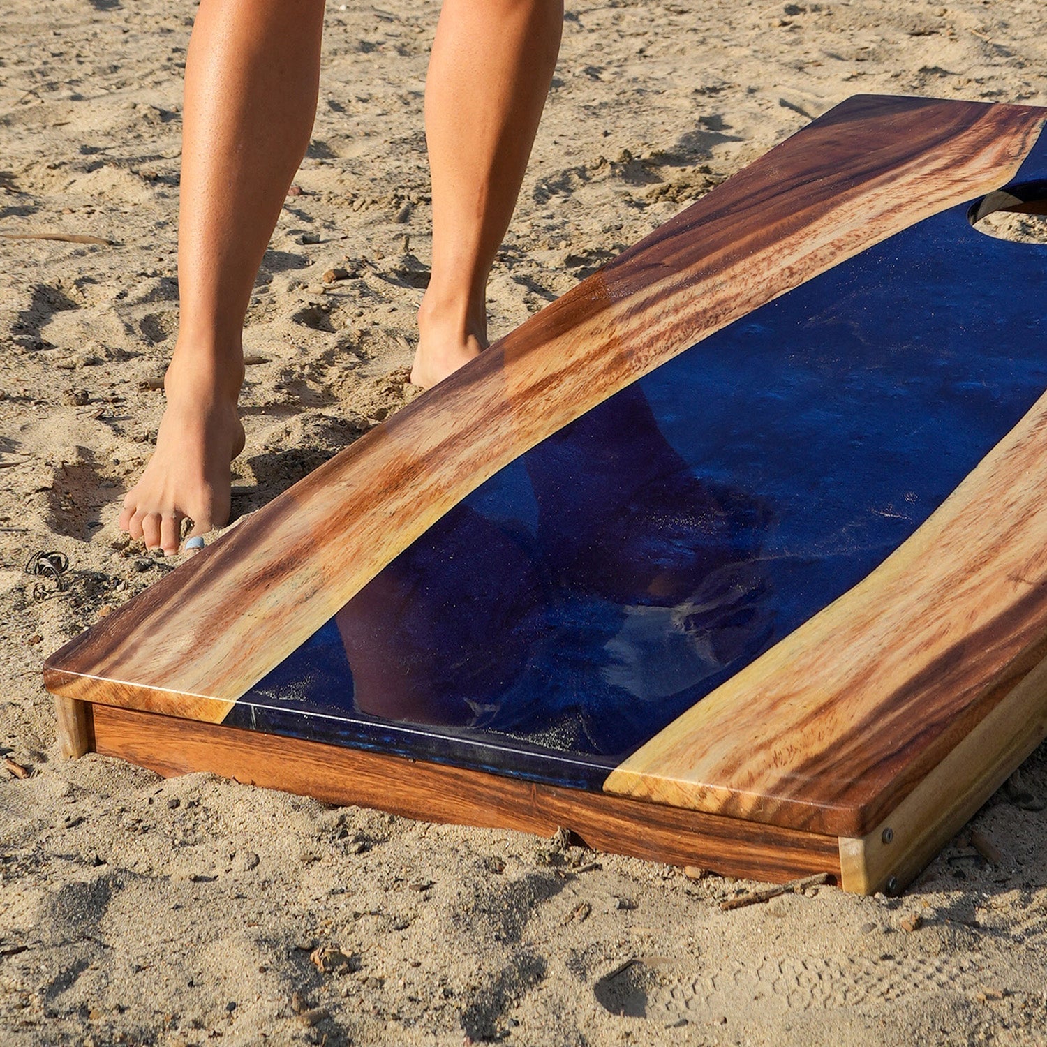 2ft x 4ft Resin &amp; Wood Classic Cornhole Set | Live Edge River Collection