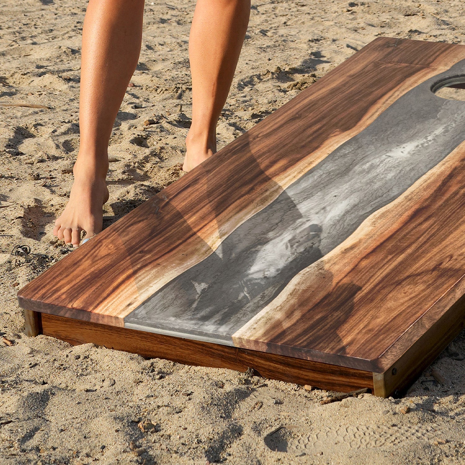 2ft x 4ft Resin &amp; Wood Classic Cornhole Set | Live Edge River Collection