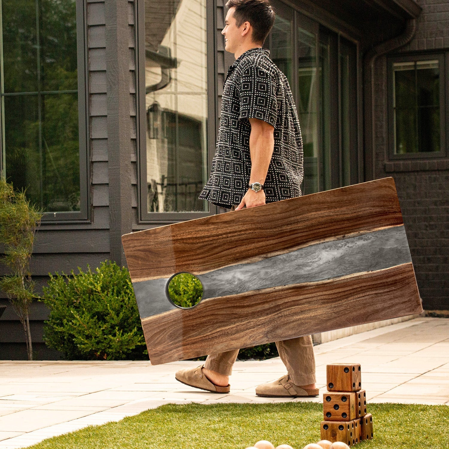 2ft x 4ft Resin &amp; Wood Classic Cornhole Set | Live Edge River Collection
