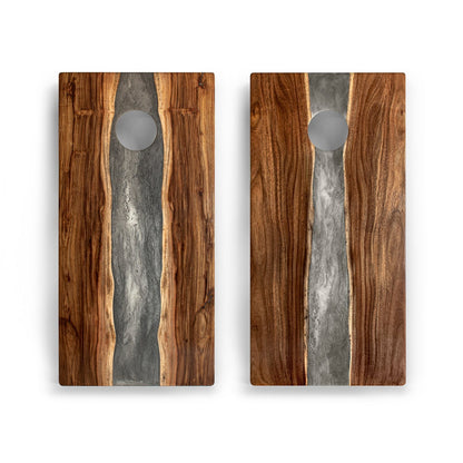2ft x 4ft Resin &amp; Wood Classic Cornhole Set | Live Edge River Collection