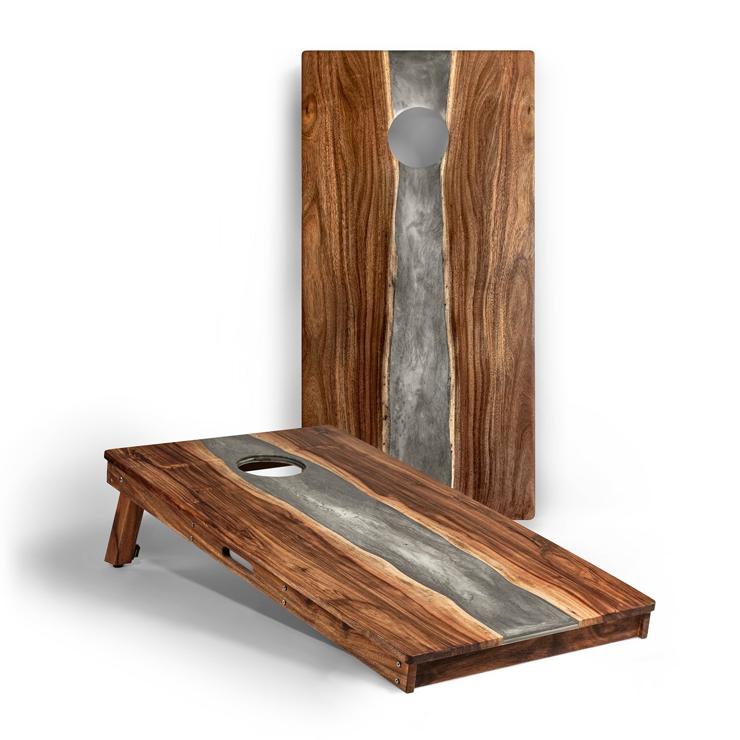 2ft x 4ft Resin &amp; Wood Classic Cornhole Set | Live Edge River Collection