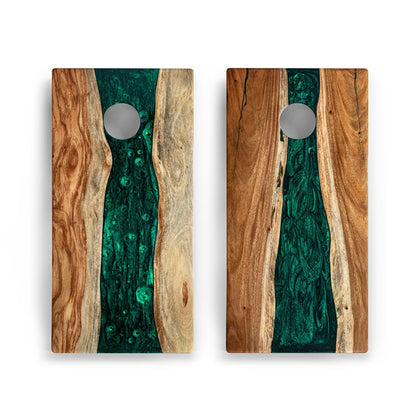 2ft x 4ft Resin &amp; Wood Classic Cornhole Set | Live Edge River Collection