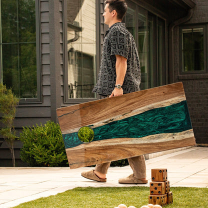 2ft x 4ft Resin &amp; Wood Classic Cornhole Set | Live Edge River Collection