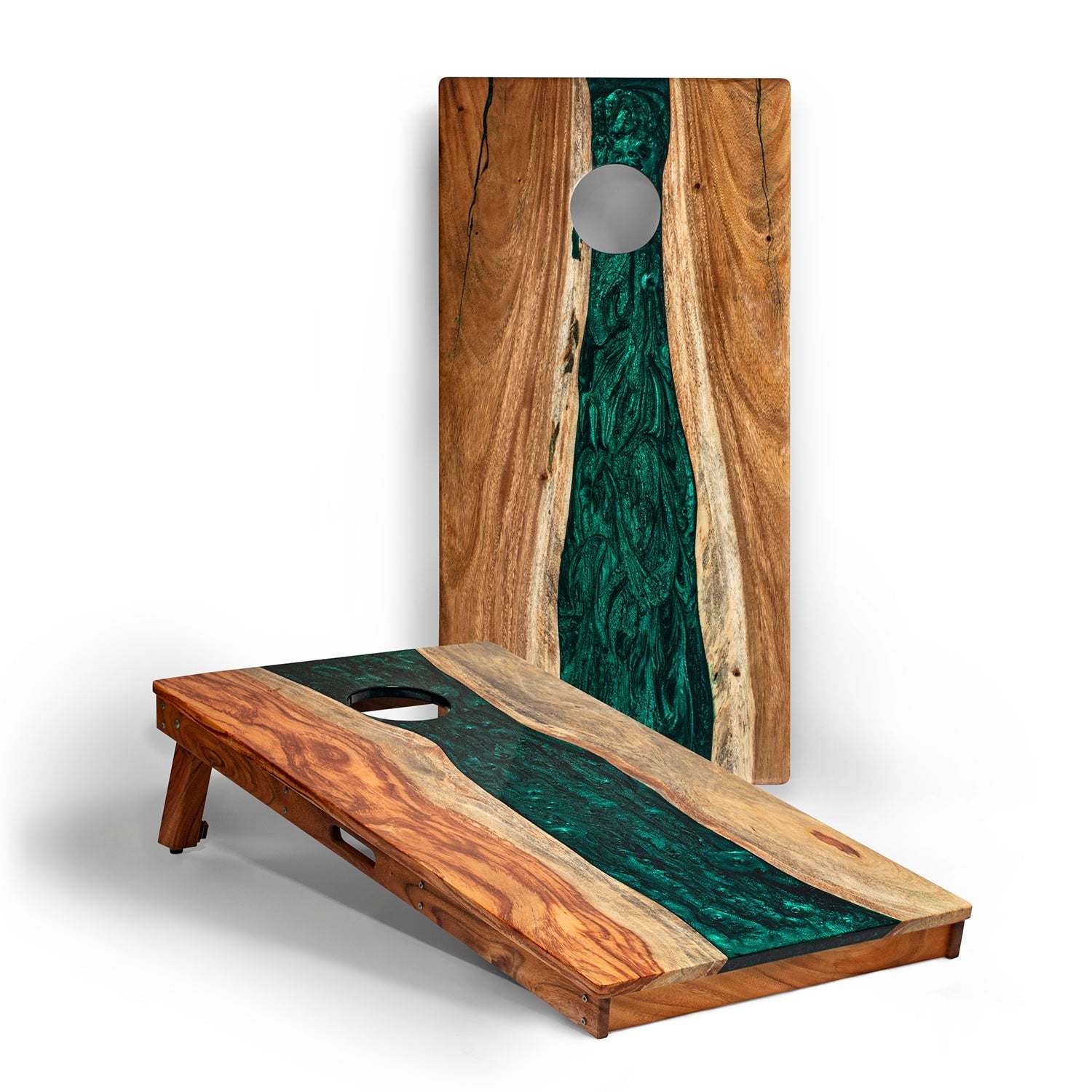2ft x 4ft Resin &amp; Wood Classic Cornhole Set | Live Edge River Collection