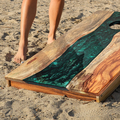 2ft x 4ft Resin &amp; Wood Classic Cornhole Set | Live Edge River Collection