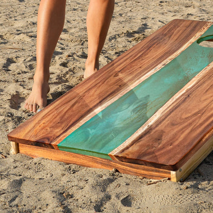 2ft x 4ft Resin &amp; Wood Classic Cornhole Set | Live Edge River Collection