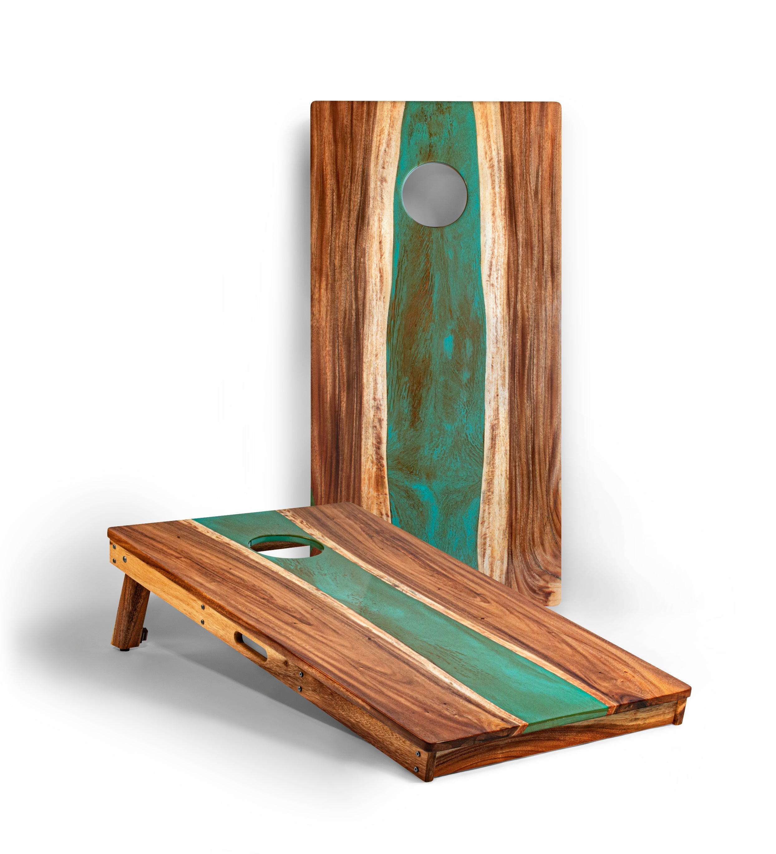 2ft x 4ft Resin &amp; Wood Classic Cornhole Set | Live Edge River Collection