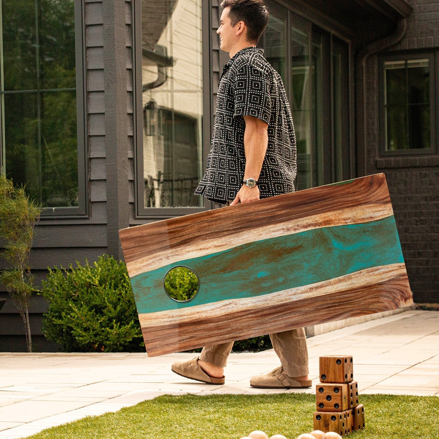 2ft x 4ft Resin &amp; Wood Classic Cornhole Set | Live Edge River Collection
