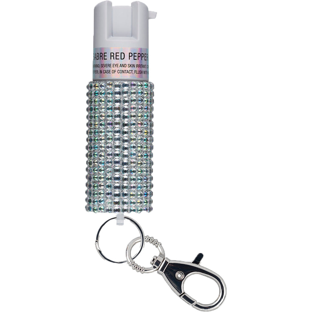 Sabre Jeweled Pepper Spray with Snap Clip Silver - Maximum Strength Formula