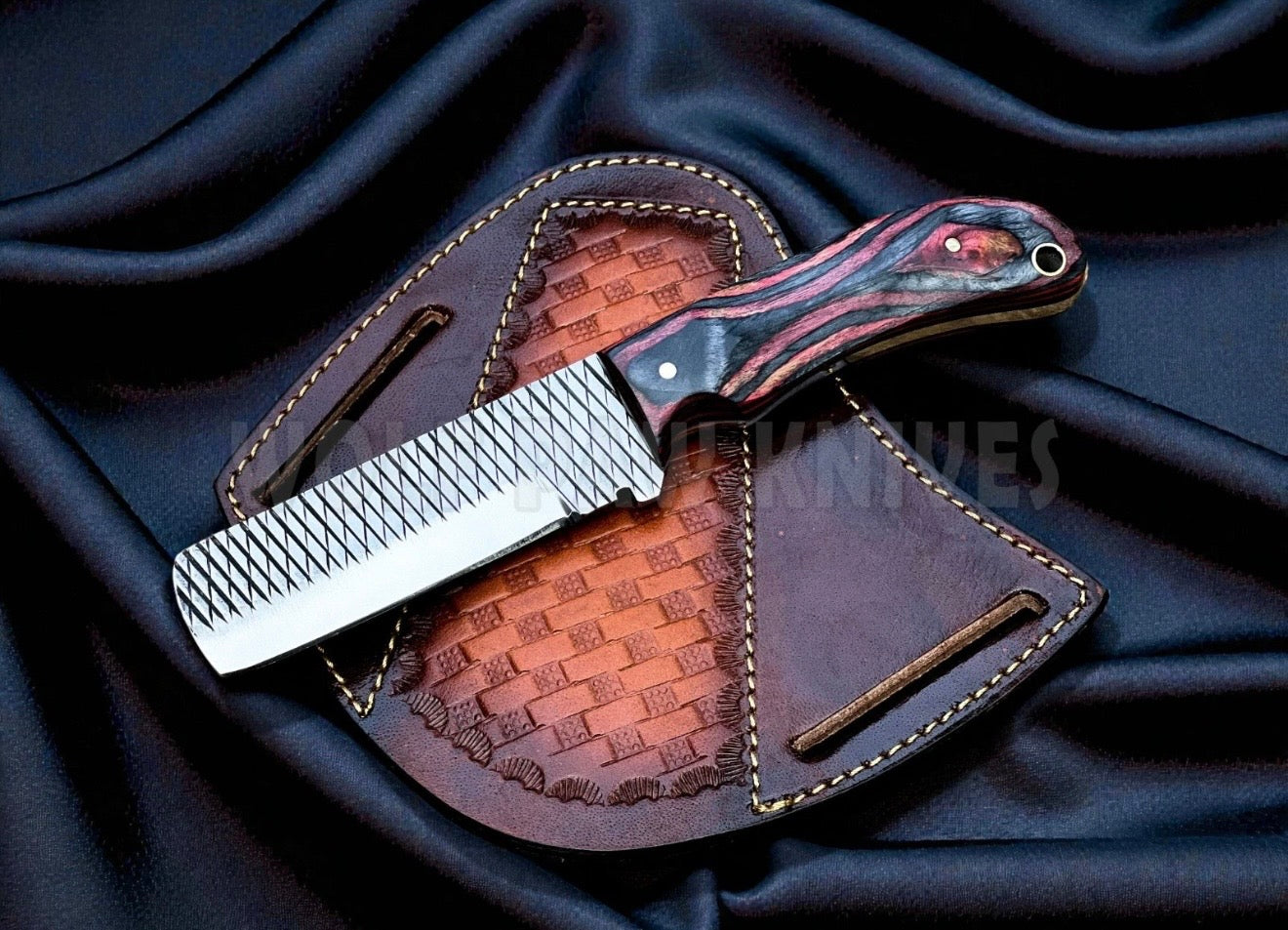 Multicolor Pakkawood Rasp Bull Cutter Knife With Full Tang Blade