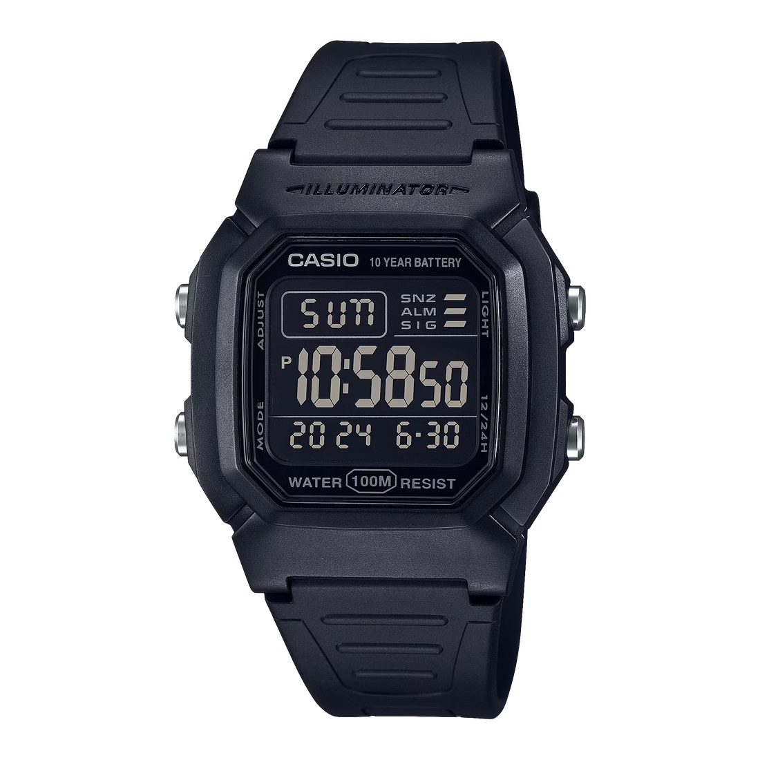Classic Digital Watch w/ Blackout Dial, Dual Time &amp; 5 Alarms