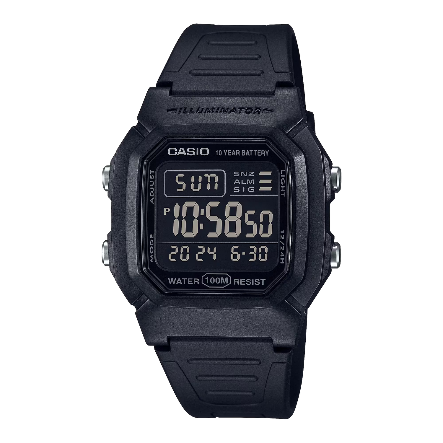 Classic Digital Watch w/ Blackout Dial, Dual Time &amp; 5 Alarms