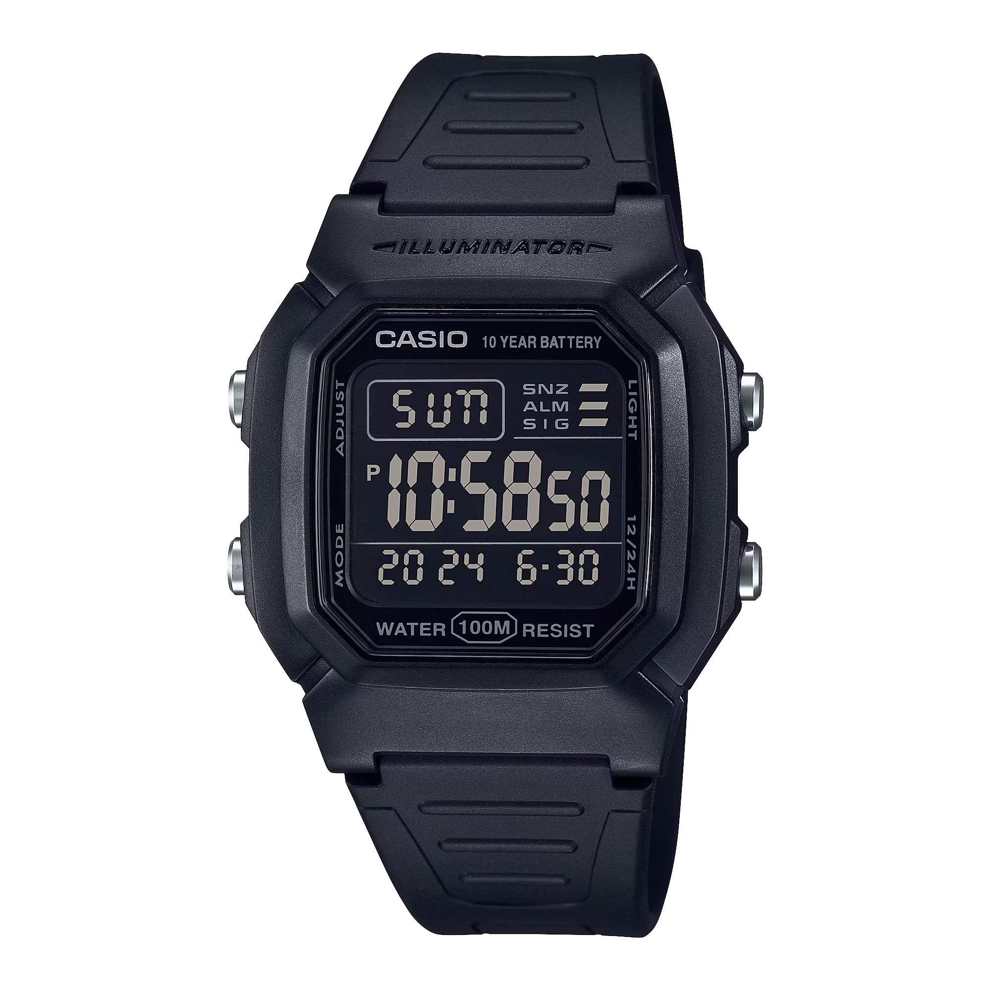 Classic Digital Watch w/ Blackout Dial, Dual Time &amp; 5 Alarms