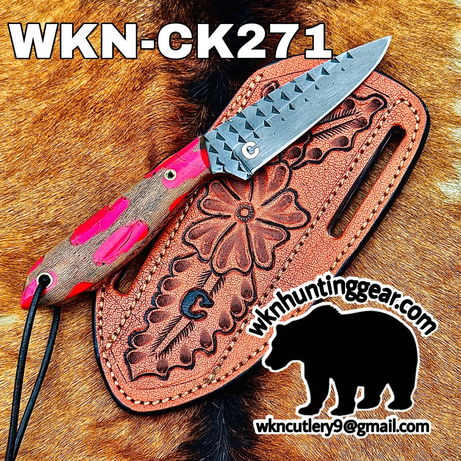 Textured Spear Point Dagger Knife with Pink Resin Handle for Hunters and Outdoor Users