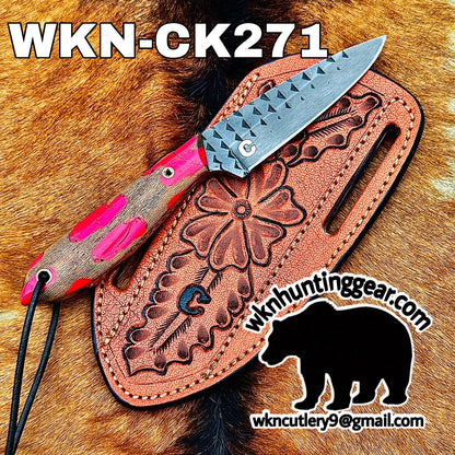 Textured Spear Point Dagger Knife with Pink Resin Handle for Hunters and Outdoor Users