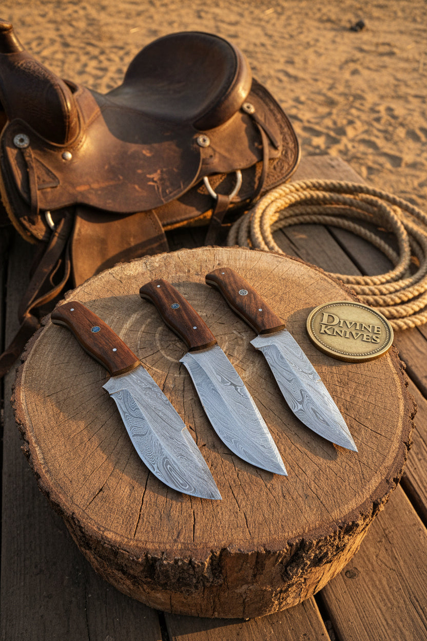 Handmade Rosewood Handle Damascus Chef Knife Set – 3 Pieces