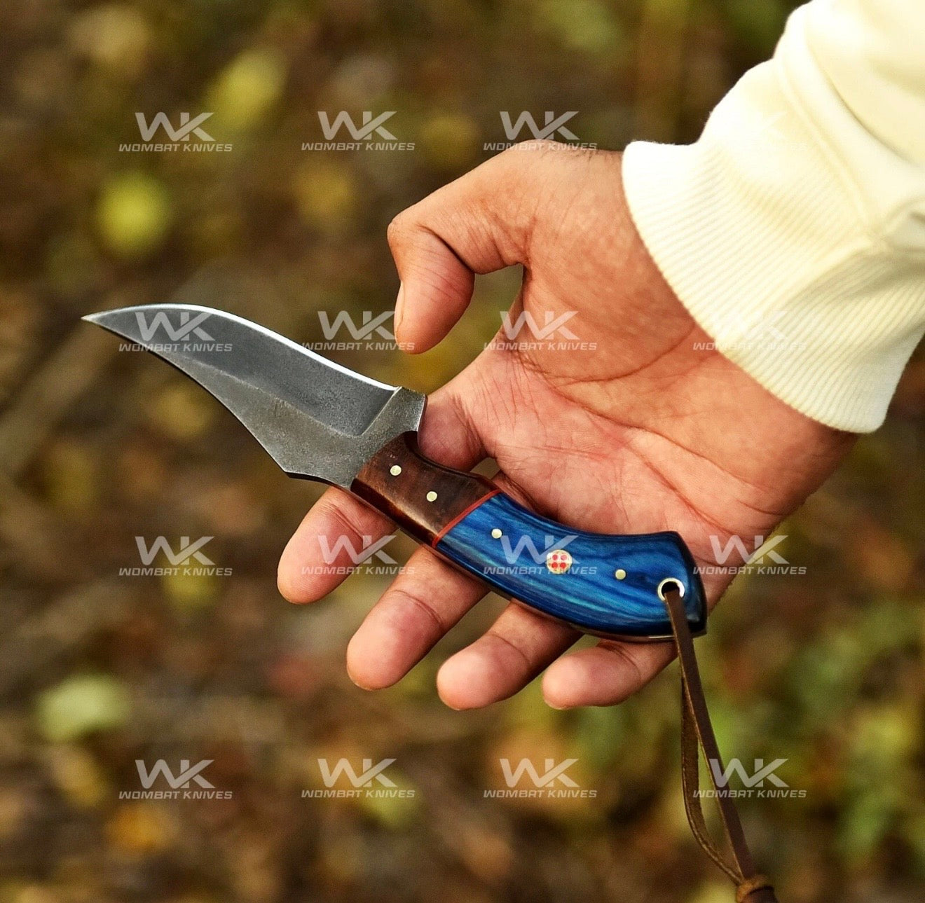 Blue &amp; Rosewood Handle Cowboy Belt Knife for Ranch Work and Collecting
