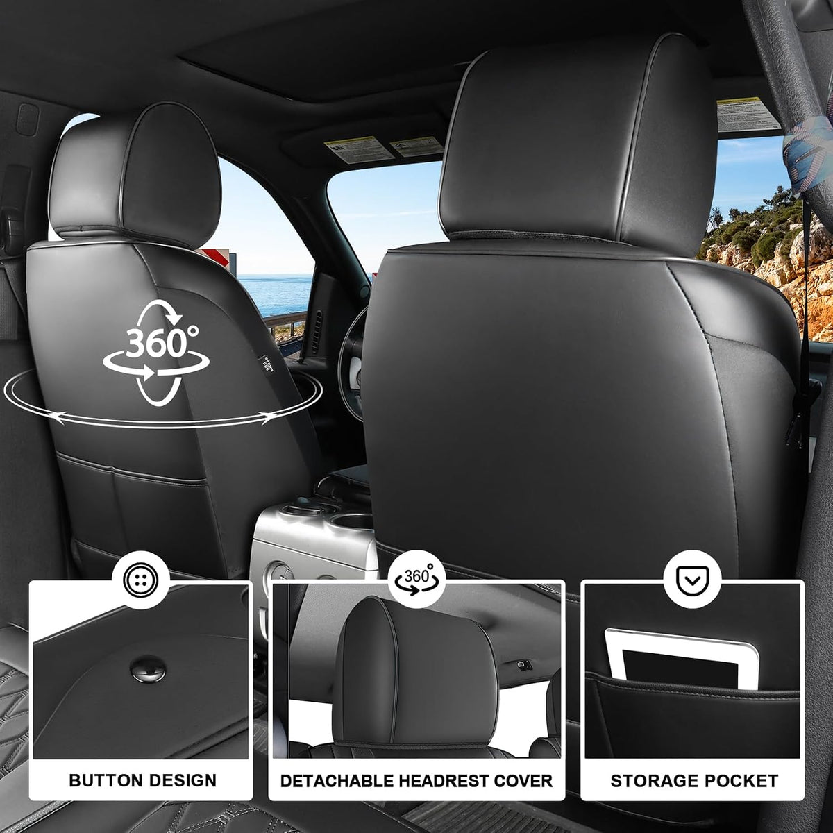 Umbrauto Seat Covers Custom Fit Ford F150, Waterproof Nappa Leather Pickup Truck Seatcovers for 2015-2026 F150 SuperCrew/ 2017-2026 F250 F350 F450 Super Duty Crew Cab XL XLT Lariat King
