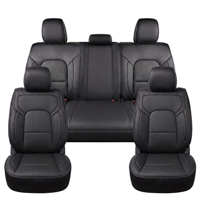 Umbrauto Car Seat Covers for Dodge RAM, Premium Nappa Waterproof Leather Seat Cushion Fits 2009-2026 RAM 1500/2500/3500 Crew Quad Mega Cab with Curved Bench,Full Set, Black
