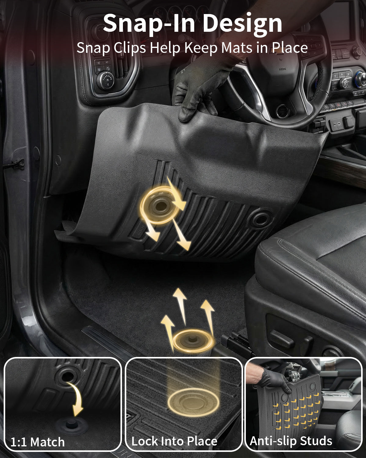 Umbrauto Custom Fit Floor Mats for Chevy Silverado/GMC Sierra Double Cab 1500 2014-2018, 2500HD/3500HD 2015-2019, All Weather TPE Truck Floor Liners for Carpet Floor, Front&amp;Rear Row, Footwell Coverage