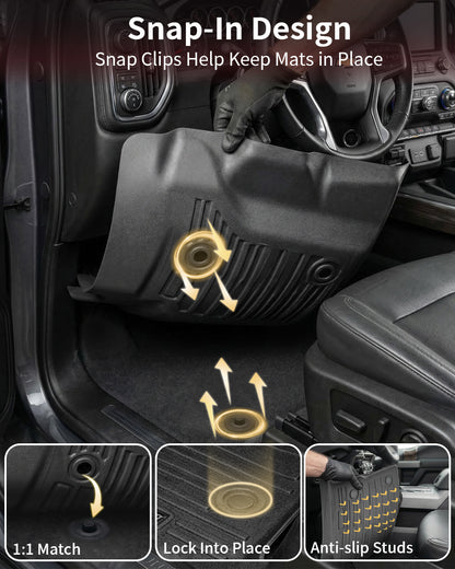 Umbrauto Custom Fit Floor Mats for Chevy Silverado/GMC Sierra Double Cab 1500 2014-2018, 2500HD/3500HD 2015-2019, All Weather TPE Truck Floor Liners for Carpet Floor, Front&amp;Rear Row, Footwell Coverage
