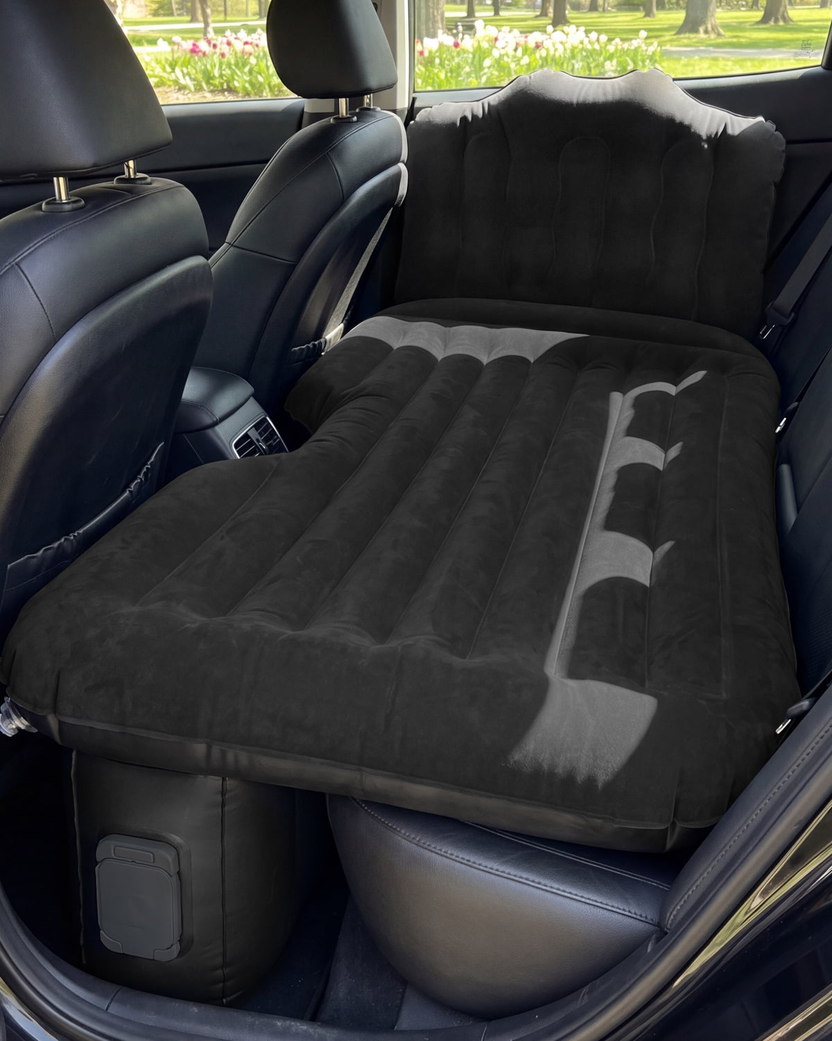 Umbrauto Back Seat Car Air Mattress with Built-in Rechargeable Pump: Cordless Inflatable Car Bed for Rear Seat Camping, 1-Click Fast Setup Thickened Flocking Sleeping Pad for Sedan, Truck &amp; SUV