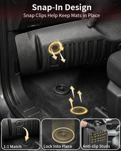Umbrauto All Weather Floor Mats for Ford F150 SuperCrew 2015-2025 2026 &amp; Lightning 2022-2026, Custom Fit TPE Truck Floor Liners, Waterproof Heavy Duty Full Coverage, Rear w/o Fold Flat Storage