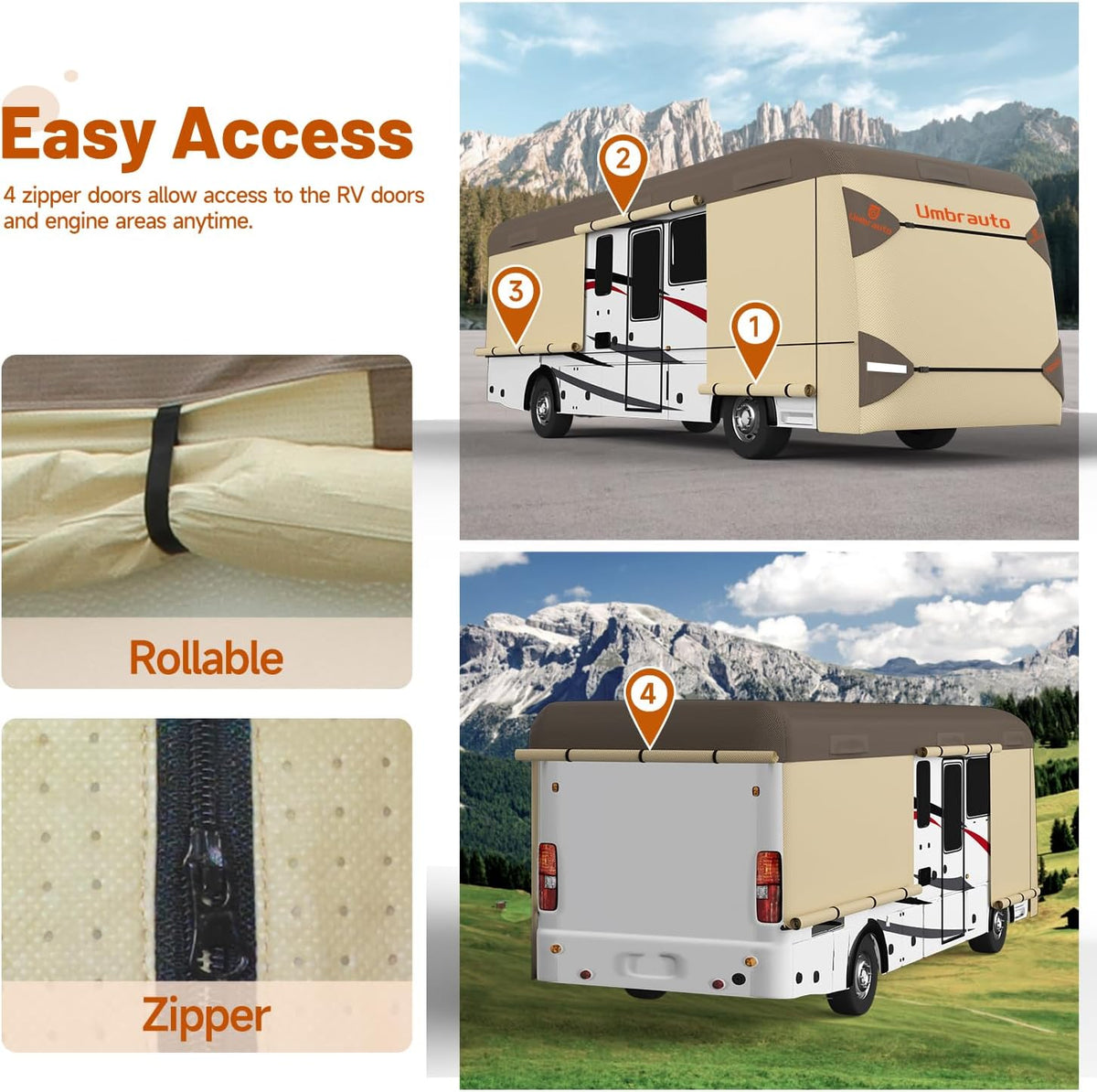 Umbrauto Class A RV Cover Upgraded Heavy Duty 7 Layers Top Windproof Breathable Class A Motorhome Camper Cover,Khaki